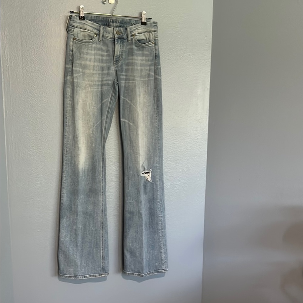 MiH Blue Flare Wide Leg Jeans with Vintage Wash